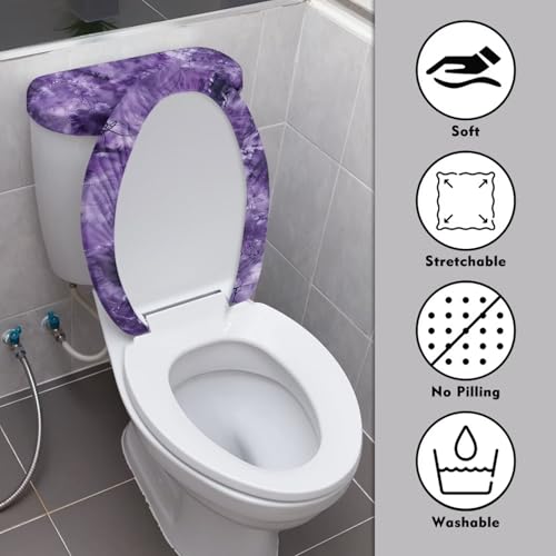 Marble Purple Toilet Lid Covers & Toilet Tank Lid Cover Elastic Edges Universal Fit Standard Oblong Elongated Toilet Home Xmas Decoration - color: Marble Purple