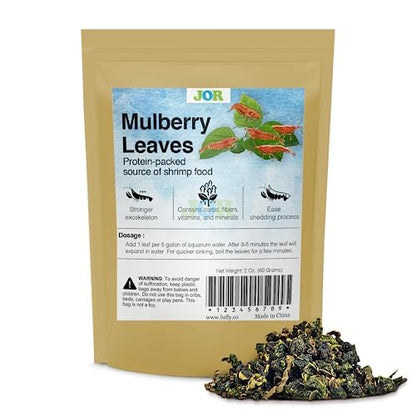 JOR Dried Shrimp Mulberry Leaves, 2 oz. Water Conditioner Leaf as Natural Food Source, Promotes Biofilm Growth & Induce Breeding in Aquatic Pets, Strengthen Exoskeleton & Reduces pH Levels