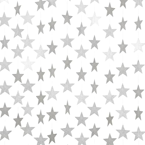 Spakon 65 Ft Star Garland Hanging Decoration Double Sided,Glitter Silver - color: Glitter Silver