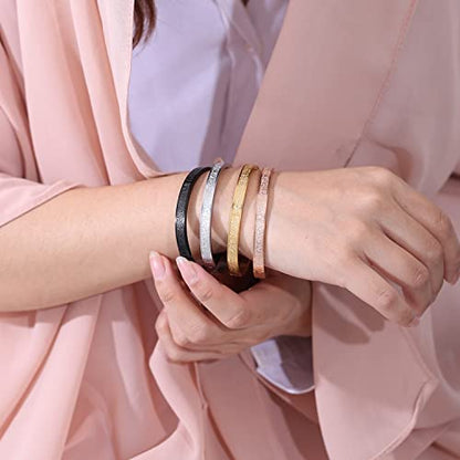 Qitian Islamic Jewelry Gifts for Women Allah Gold Bangles Bracelets Ayatul Kursi Arabic Cuff Bracelet for Women Men Islam Eid Ramadan New Year Gifts - color: A-Gold-Thick- women