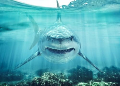 7x5ft Shark Underwater Backdrop, White Shark Ocean Theme Party Decorations, Under The Sea Birthday Banner, Aquarium Background, Kids Photo Booth Props - size: 7X5FT