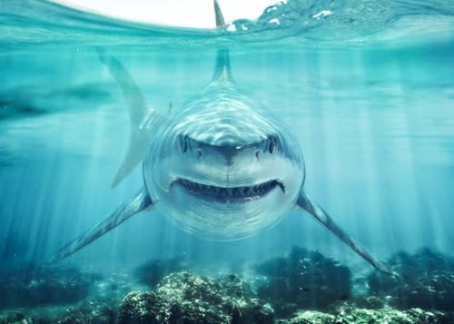 5x3ft Shark Underwater Backdrop, White Shark Ocean Theme Party Decorations, Under The Sea Birthday Banner, Aquarium Background, Kids Photo Booth Props - size: 5X3FT