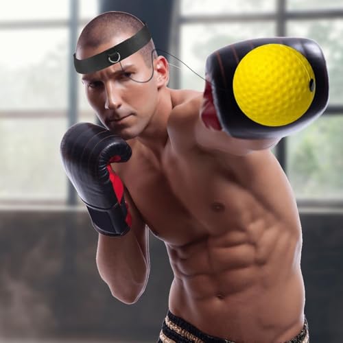 Boxing Ball with Headband, Boxing Reflex Ball Headband Set | React Reflex Ball for Adult Training | Indoor Outdoor Fitness Equipment - color: Yellow