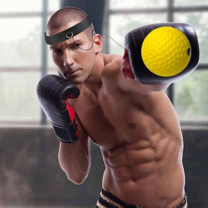 Boxing Ball with Headband, Boxing Reflex Ball Headband Set | React Reflex Ball for Adult Training | Indoor Outdoor Fitness Equipment - color: Yellow
