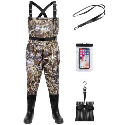 Lekesky Fly Fishing Chest Waders with Boots for Men Women, US Sizes 5–14,2-Ply Nylon/Pvc Waterproof Waders - color: Camo, size: M11