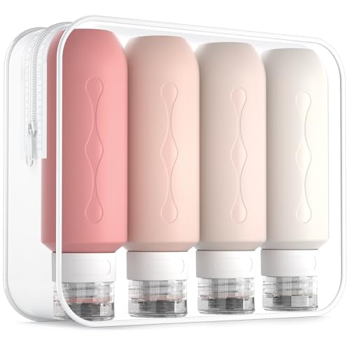 Gemice Travel Bottles for Toiletries, Tsa Approved Travel 6oz Size Containers with Clear Bag, BPA Free Leak Proof Travel Tubs Refillable Liquid Travel Accessories for Cometic Shampoo Lotion - color: Cream-Powder, size: 6 Ounces