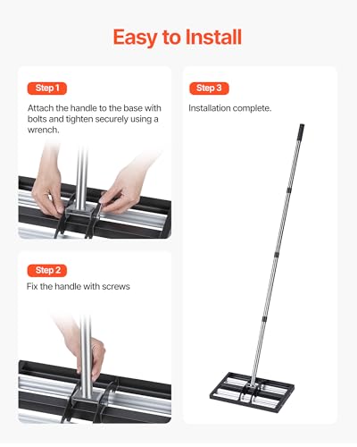VEVOR Updated Lawn Leveling Rake with Roller, 17" x 10" Stainless Steel Lawn Leveler with 63.4" Adjustable Handle, Heavy Duty Yard Leveling Rake, Effort Saving Lawn Leveling Tool for Yard Golf Court - size: 10x17x70in (with Roller)