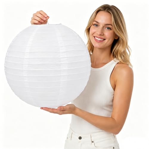 10pcs White Paper Lanterns Party Decorations, 16in Large Chinese Round Paper Hanging Decorations Lanterns Jumbo Lamps for Home, Parties - color: 16in white