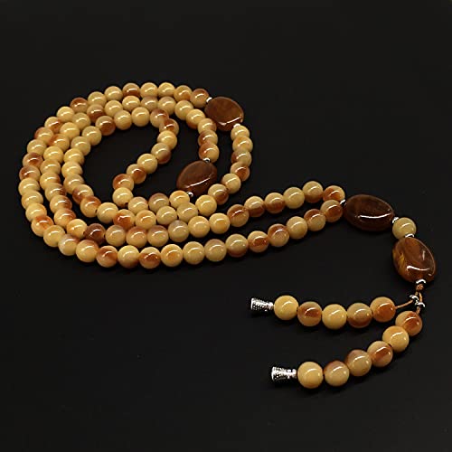 -8MM -99 Beads Necklace DHIKR TASBIH Collection- Imitation Acrylic Muslim Beads-Tesbih-Tasbih-Tasbeeh-Misbaha-Masbaha-Subha-Sebha (Honey-Cream-2) - color: Honey-Cream-2