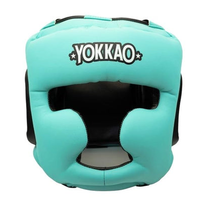 YOKKAO Premium Head Guard | Handmade Genuine Leather Headgear | Ideal for Muay Thai, Boxing, Kickboxing Sparring, Hard Training & Professional Competitions - color: Tiffany/Black Training, size: Medium