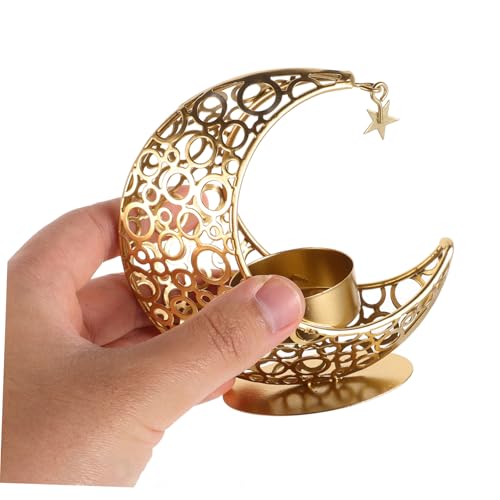 PRETYZOOM Moon Shape Candle Holder Iron Desktop Decor for Home Weddings Parties Middle Eastern Design Versatile Tea Light Stand for Relaxation Ambiance
