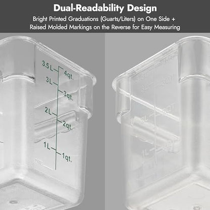 4 Pack Food Storage Container with Red Lid - NSF Commercial Grade in 6.0 Qt - Square, Clear, Polycarbonate - color: 6.0 Qt 4-Pack(Red Lids)