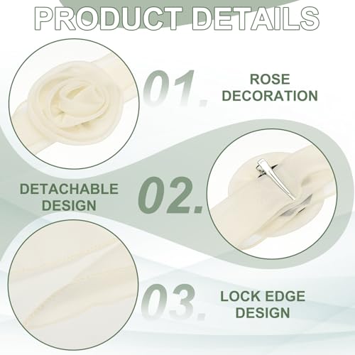 Chiffon Scarf for Women, Long Skinny Chiffon Neckerchief with Detachable Rose Flower Light Soft for Hair Ribbon - color: Beige