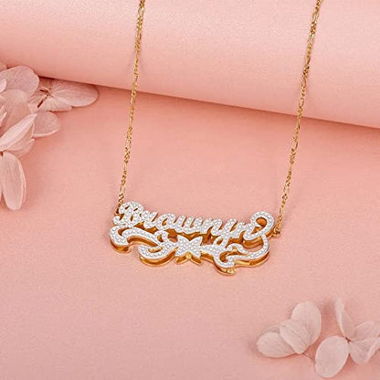 Custom Name Necklace Double Plated Name Necklace Personalized Name Plate Necklaces Name Necklaces for Women 18k Gold Plated Nameplate Pendant - color: Style 17