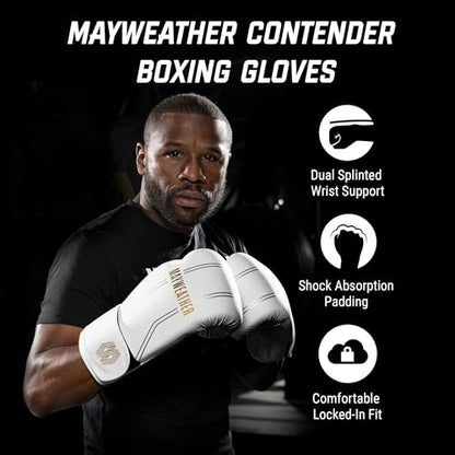Hayabusa Mayweather Contender Boxing Gloves for Men and Women - color: White/Gold, size: 16oz