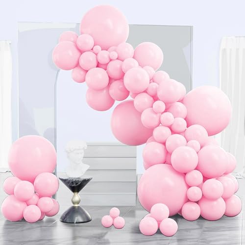 PartyWoo Baby Pink Balloons 120 pcs Different Sizes of 18 12 10 5 Inch Pastel Pale Light Pink Balloons Arch Kit Garland for Baby Shower Gender Reveal Birthday Princess Party Decorations Pink-Q05 - color: Pink-q05