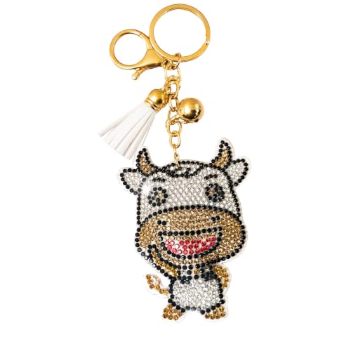 Popfizzy Rhinestone Accessories for Women - Car Keys Keychain Charm, Purse Charms - color: Smiling Cow (Gold)