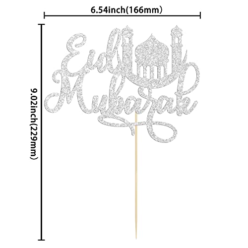 1 Pack Eid Mubarak Cake Topper Silver Glitter Moon Star Hajj Mubarak Eid Cake Picks Islamic Muslim Eid Mubarak Festival Ramadam Kareem Party Cake Decorations Supplies - color: Silver-4