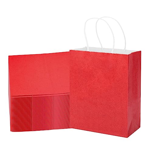 MOZRRO Gift Bags, 100 Pack 10.5x8.5x4.5 Inch, Paper Bags with Handles, Red, Medium Size, Recyclable, Eco-Friendly, Birthday, Wedding, Bulk, Party, Lunch Bags - color: Red