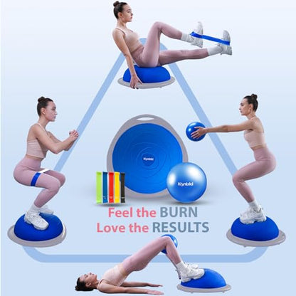 kisnbld Half Balance Ball Trainer, Inflatable 19/23 Inch Half Exercise Ball with Resistance Bands and Pilates Ball, Non-Slip 660lbs Capacity Yoga Ball for Home Gym Full Body Workouts - color: Blue