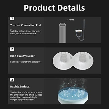 Aquarium Air Stone, Fish Tank Bubble Diffuser High Dissolved Oxygen Airstones for Air Pump Accessoriess with 1 Check Valve, 2 Suction Cup for Aquarium Pond Hydroponic - size: 1.4 inch