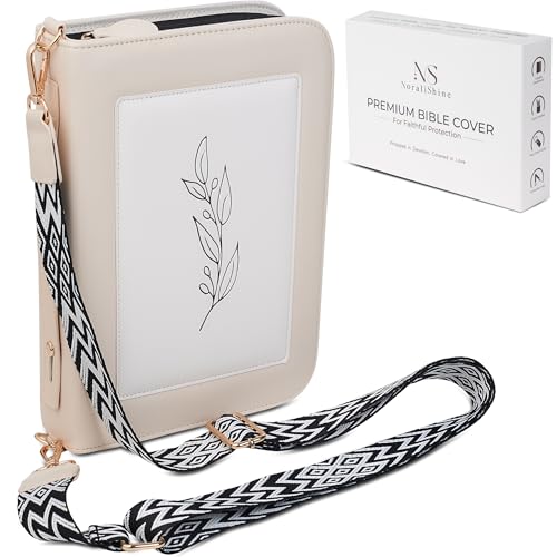 Regular Bible Cover Case for Bibles UP to 9.5"X6.7"X2.3", Bible Cases for Woman, PU Leather Bible Covers for Women w/Shoulder Strap, Zipper Closure, Ideal for Christian Art Gifts Bible Cover, Cream - color: Cream