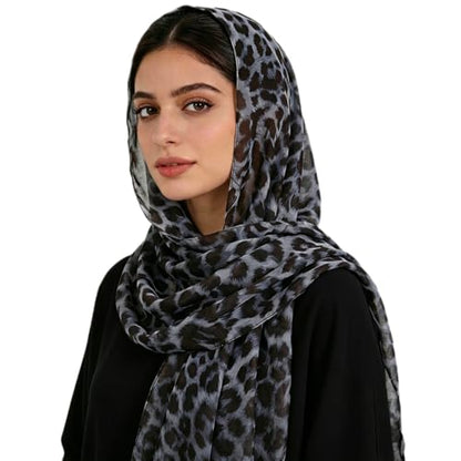 Hijab Scarf for Women Fashion Printed Modal Hijab Head Wrap Scarves Lightweight Long Scarf Shawls - color: Grey Leopard