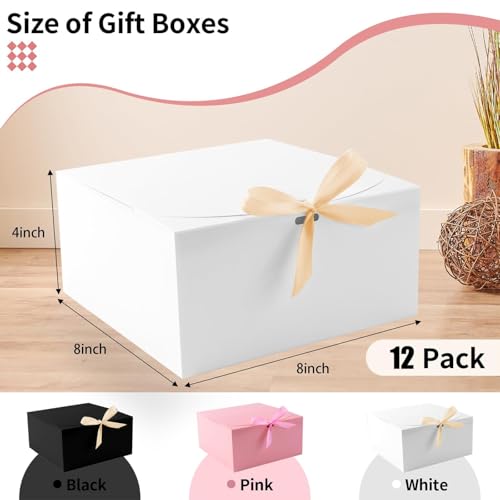 WLUSEAXI 12pack Gift Boxes with Lids,White Gift Boxes Bulk with Gold Bow Ribbon,Bridesmaid Proposal Box for Presents Kraft Paper for Wedding,Christmas,Halloween,Baby Shower - color: White