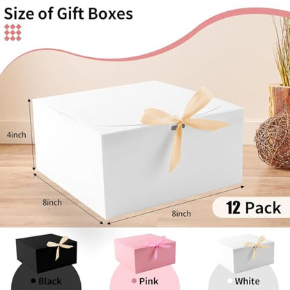 WLUSEAXI 12pack Gift Boxes with Lids,White Gift Boxes Bulk with Gold Bow Ribbon,Bridesmaid Proposal Box for Presents Kraft Paper for Wedding,Christmas,Halloween,Baby Shower - color: White