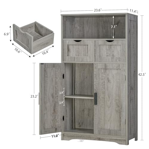 Iwell Storage Cabinet with 2 Drawers & 2 Adjustable Shelves, Kitchen Cabinet, Cupboard, for Living Room, Kitchen, Entryway, Home Office, Grey - color: Grey