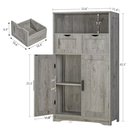 Iwell Storage Cabinet with 2 Drawers & 2 Adjustable Shelves, Kitchen Cabinet, Cupboard, for Living Room, Kitchen, Entryway, Home Office, Grey - color: Grey
