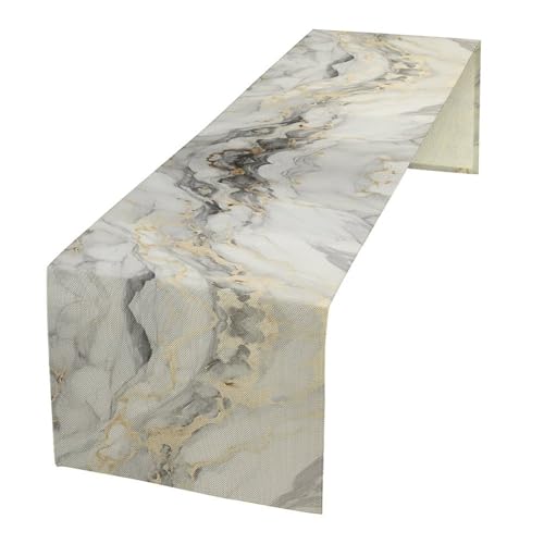 Marble Table Runner, Luxury Gold Grey Stone Textured Abstract Art Print Table Runner for Modern Kitchen Dining Cafe Home Decor, 13x36 Inch - color: Marble -1, size: W13"x L36"