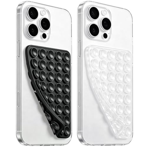JingJinYY Anteel 2 Pack Double Sided Silicone Suction Cup Phone Case Mount, Hands-Free Strong Grip Silicon Phone Holder for Selfies and Videos, Non Slip Phone Accessories (Black&Translucent) - color: Black&Translucent