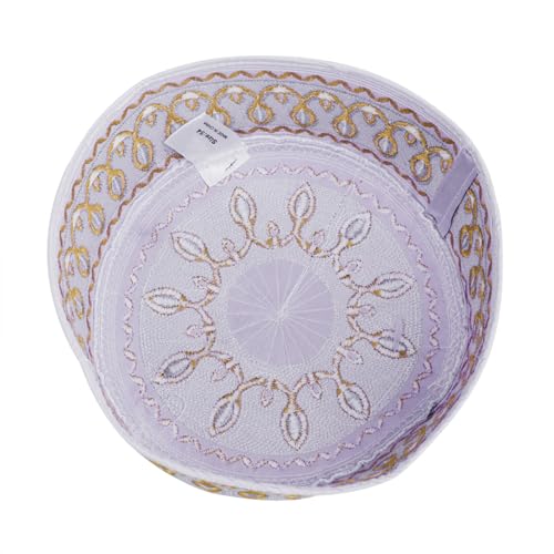 RUIXIA Men Boys Muslim Prayer Kufi Hat Skull Cap Embroidery Islam Kufi Headware takke Praying Beanie Hat Kofia Topi Hat - color: Blue/White--kids 7-10yrs