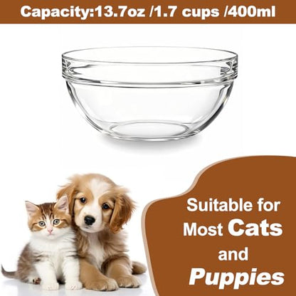 Replacement Glass Bowl for Feoyoho 3.75in Feeder Stand – Small, 13.7 oz / 1.7 Cups, Dishwasher & Microwave Safe - size: For 3.75ʺ Tall Stand (Small, 13.7 oz)