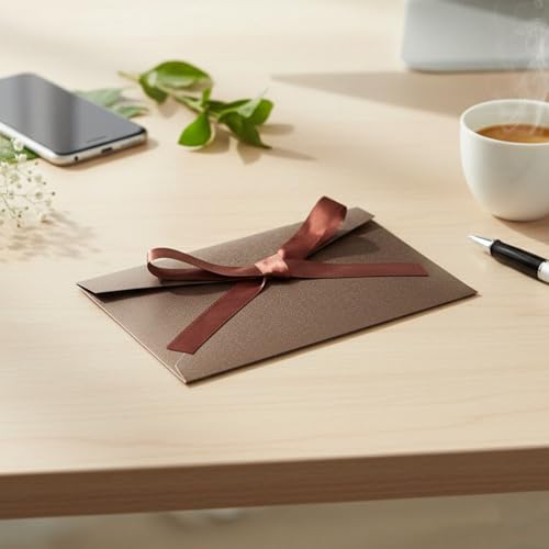 20팩 커피 브라운 선물 봉투 10.2 x 15.2cm(4 x 6인치) 장식 봉투 리본 포함, 크리스마스, 웨딩, 베이비 샤워, 생일 초대 비즈니스 인사말 카드 - color: 커피 브라운.
