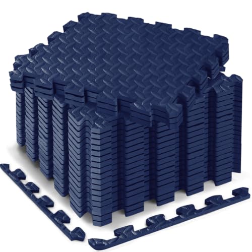 18 Pcs EVA Foam Floor Tiles, Puzzle Exercise Mat Set for Gym | Cover 18 sqft with 12.6" x 12.6" x 0.4" interlocking tiles for home gyms, garages and workout equipment - color: Deep Ocean Blue