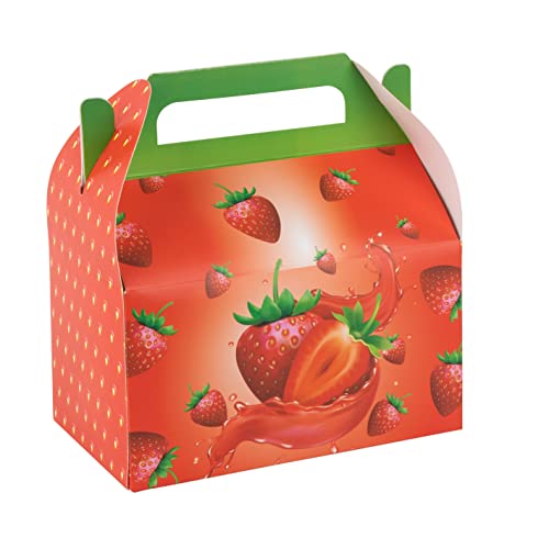 Hammont Berry First Birthday Strawberry Favors - 10 Pack Easy Assemble Treat Box Party Decorations Cookie for Gift Giving, Baby Girl Shower Favor 6.25x3.75x3.5 Inches - color: Strawberry Themed