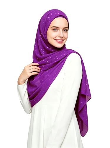 Lina & Lily Sparkle Shimmer Gold Glitter Women's Chiffon Hijab Head Scarf Shawl Wrap Lightweight - color: Purple Magenta