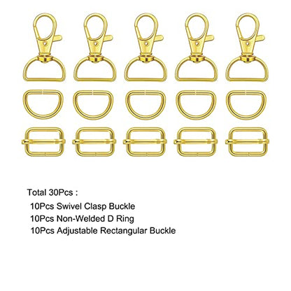 WAFJAMF Metal Snap Hook Ring Bulk 30 Pcs, Swivel Clasp Buckle and Non-Welded D Ring 10 Pcs, Adjustable Rectangular Buckle (3/4' Inside Width - Gold) - color: Gold, size: 3/4” Inside Width