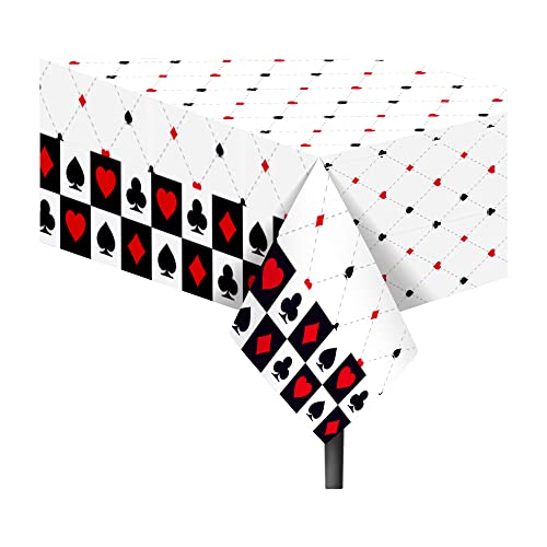 1Pc Casino Poker Card Party Plastic Tablecloth 54 x 87 Inch Long Table Cover, Las Vegas Club Bar Game Cards Wedding Baby Shower Party Holiday Dinner Picnic or Tablecloth for Kitchen Event Use - color: Casino Poker Card