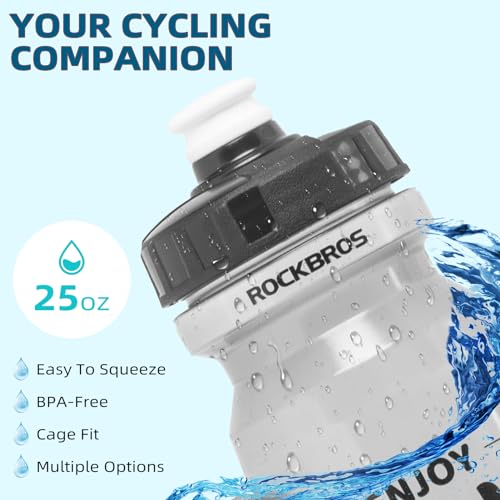 ROCKBROS Bike Water Bottle 20oz-25oz Squeeze Cycling Water Bottle BPA Free Leak Proof Sports Water Bottle with Dust Cover for Bicycle Running Gym Outdoor - color: 25oz Black Transparent, style: 2 Pack
