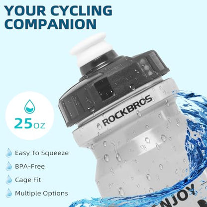 ROCKBROS Bike Water Bottle 20oz-25oz Squeeze Cycling Water Bottle BPA Free Leak Proof Sports Water Bottle with Dust Cover for Bicycle Running Gym Outdoor - color: 25oz Blue White, style: 1 Pack