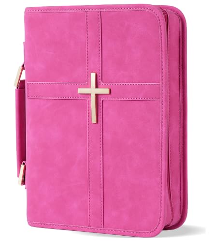 Vegan Leather Bible Cover Case, Bible Bag with Phone Pocket, Bible Case for Men Women, Christian Gift Box Packaging (Rose) - color: Rose