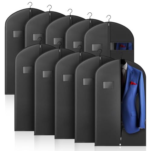 Hleelomi 10 Pack 40-in Garment Bag for Hanging Clothes Black Suit Bag - color: black, size: 40“ （10 pack)