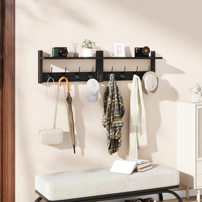 YMYNY Coat Rack Shelf Wall Mounted, Coat Hooks Set of 2, Entryway Coat Hanger with 8 Hooks, 31.5" Wall Floating Shelf with Hat Rack, for Kitchen, Bedroom, Bathroom, Black UHWS001B-2 - color: Black, size: 31.5"-2 pack
