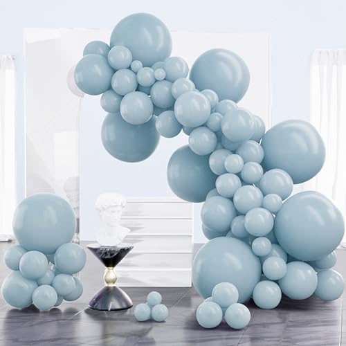 PartyWoo Dusty Blue Balloons 100pcs Light Blue Aqua Boho Different Sizes - color: Blue-f28, size: 5/10/12/18 inch