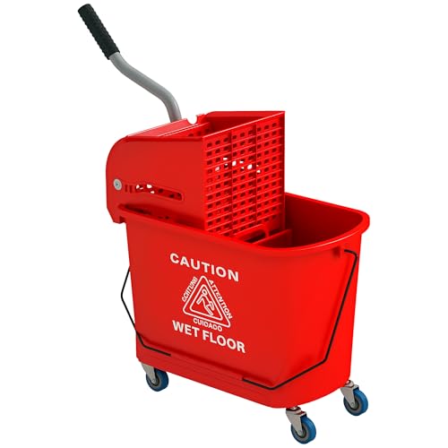 HOMCOM Compact Mop Bucket with Wringer on Wheels for Floor Cleaning, 21 Quart, Separate Dirty and Clean Water, for Home, Apartment, Red - color: Red, size: 21 Quart