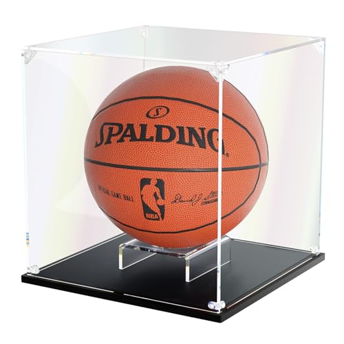 KOLIPI Basketball Display Case, Clear Acrylic Box for Full Size Basketball, UV Protected Soccer Display Stand Box for Autographed Standard NBA WNBA Ball Memorabilia Keepsake, 10.6x10.6x11.8 inch - size: Basketball Case, 10.6x10.6x12 inches