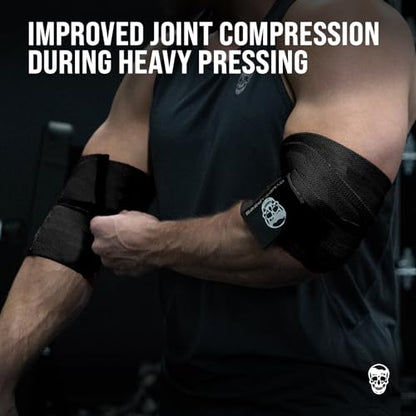 Gymreapers Weightlifting Elbow Wraps (1 Pair) - Flexible 40'' Elbow Compression Strap & Joint Support Brace - for Bench Press, Powerlifting, and Pressing - color: Black